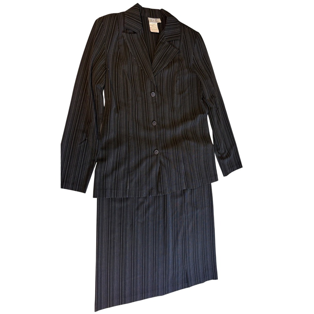 Maison Christine Skirt Suit Women 14 Black Pinstripe Excellent Blazer Set Tall